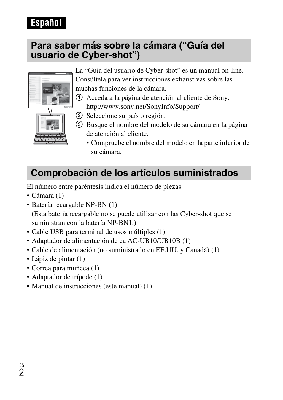 Español, Comprobación de los artículos suministrados | Sony DSC-TX77 User Manual | Page 92 / 551