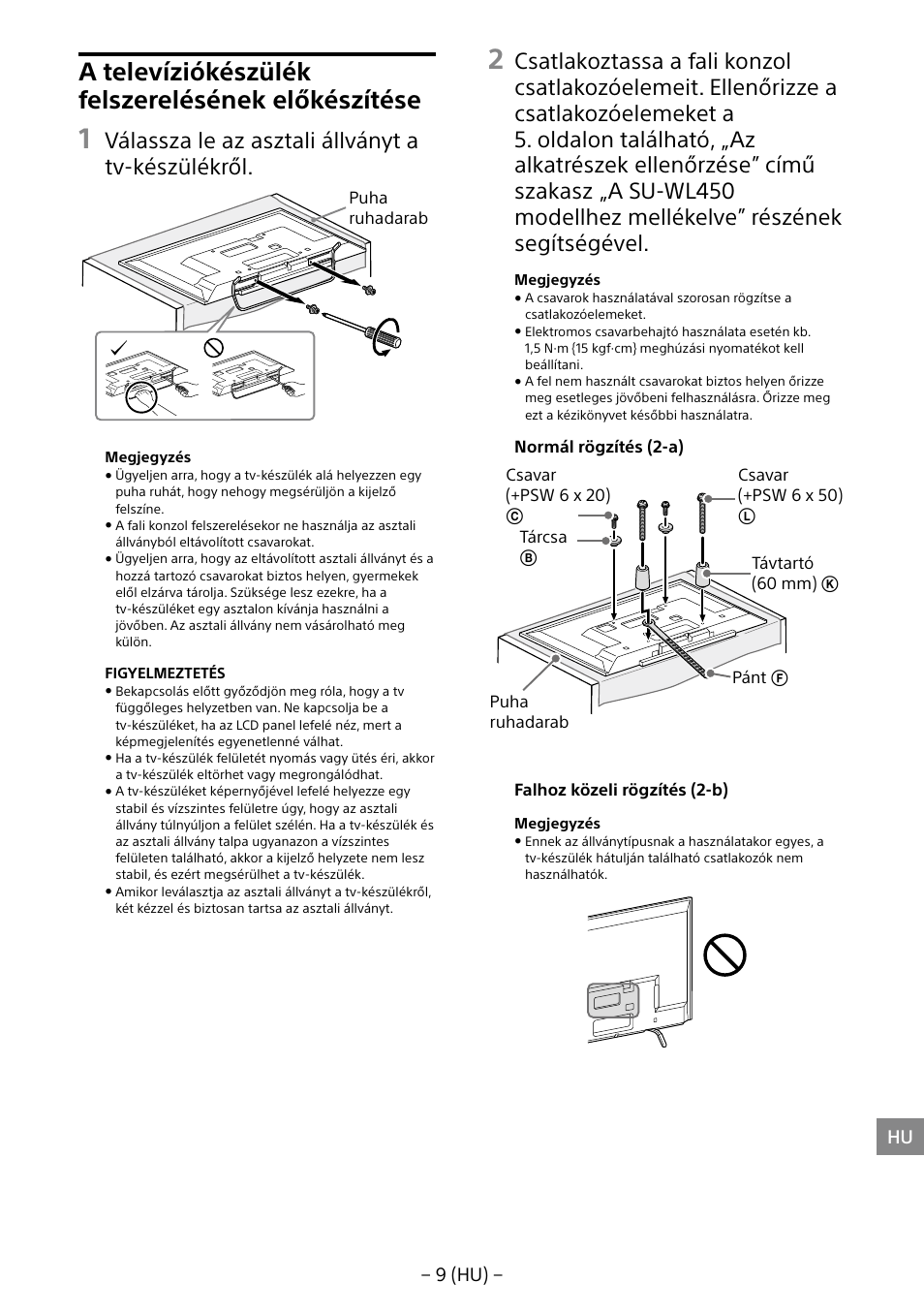 A televíziókészülék felszerelésének előkészítése, Válassza le az asztali állványt a tv-készülékről, 9 (hu) | Sony KDL-40R453B User Manual | Page 163 / 321