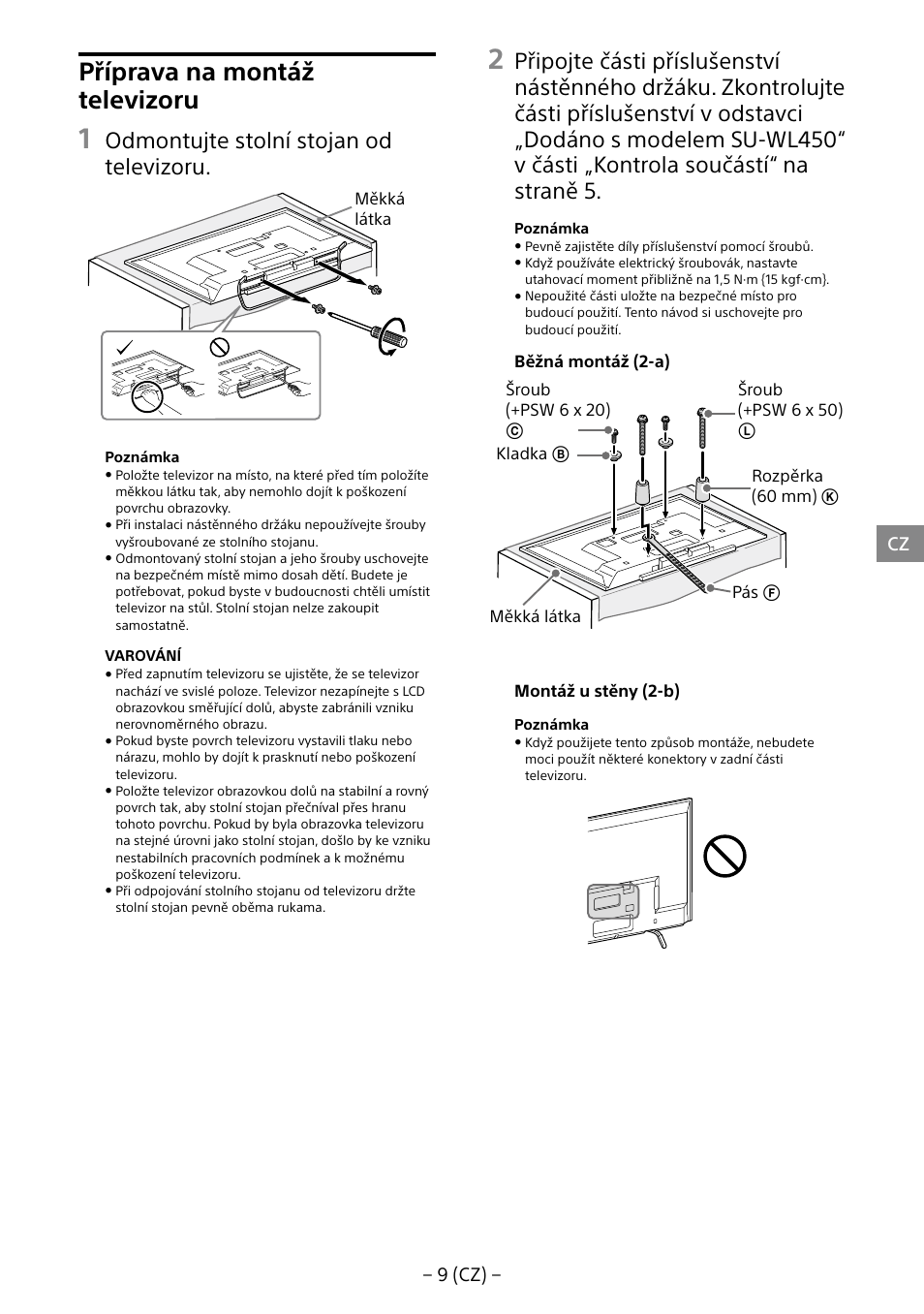 Příprava na montáž televizoru, Odmontujte stolní stojan od televizoru | Sony KDL-40R453B User Manual | Page 174 / 321