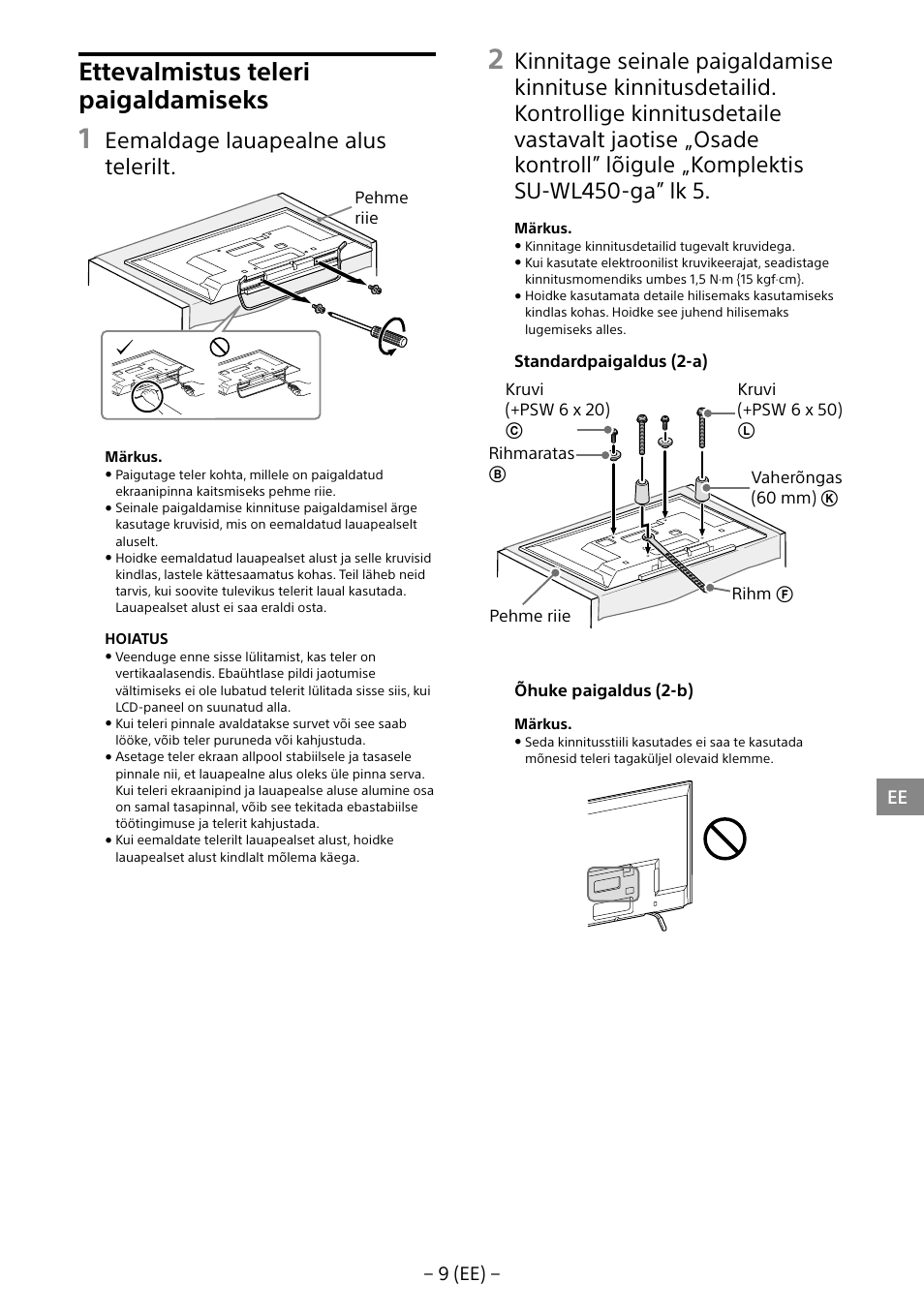 Ettevalmistus teleri paigaldamiseks, Eemaldage lauapealne alus telerilt | Sony KDL-40R453B User Manual | Page 241 / 321