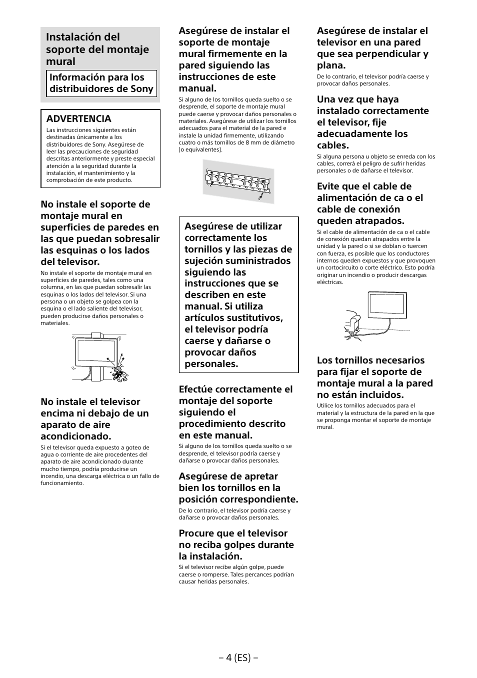 Instalación del soporte del montaje mural | Sony KDL-40R453B User Manual | Page 26 / 321