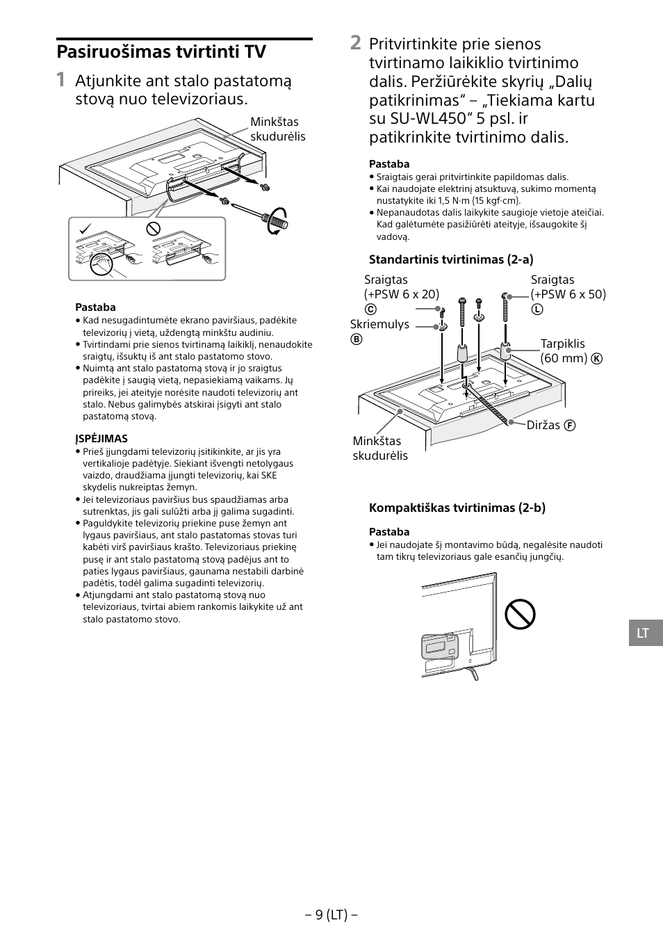 Pasiruošimas tvirtinti tv, 9 (lt) | Sony KDL-40R453B User Manual | Page 263 / 321