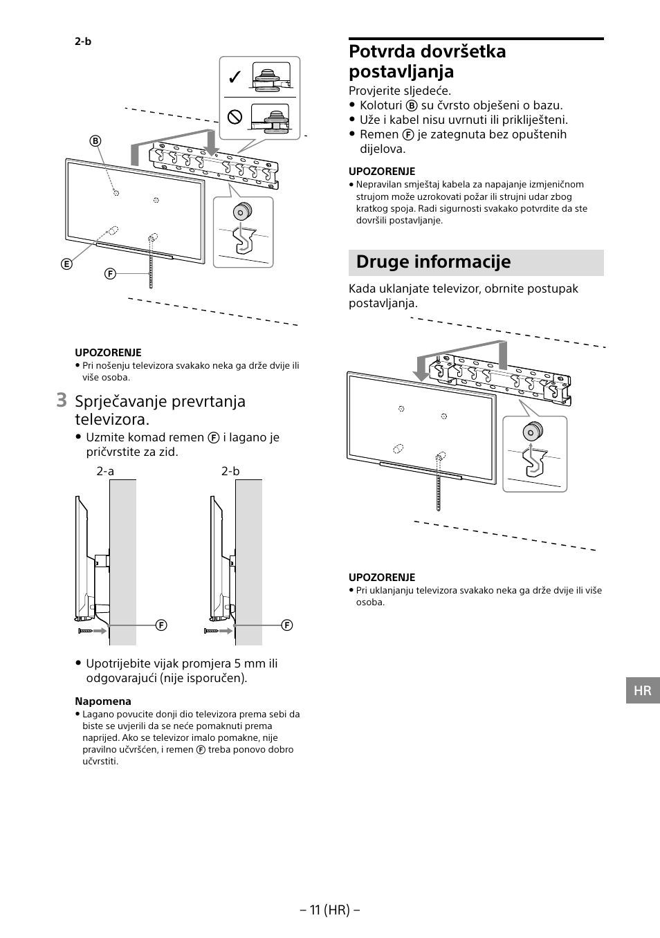 Potvrda dovršetka postavljanja, Druge informacije, Sprječavanje prevrtanja televizora | Sony KDL-40R453B User Manual | Page 287 / 321