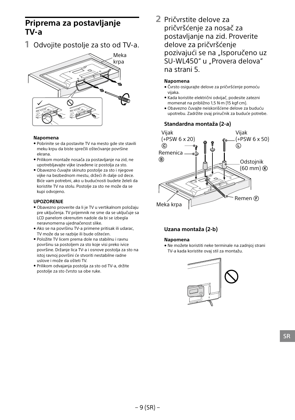 Priprema za postavljanje tv-a, Odvojite postolje za sto od tv-a | Sony KDL-40R453B User Manual | Page 307 / 321