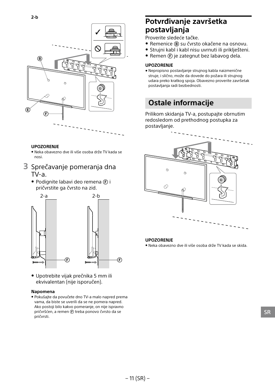 Potvrđivanje završetka postavljanja, Ostale informacije, Sprečavanje pomeranja dna tv-a | Sony KDL-40R453B User Manual | Page 309 / 321