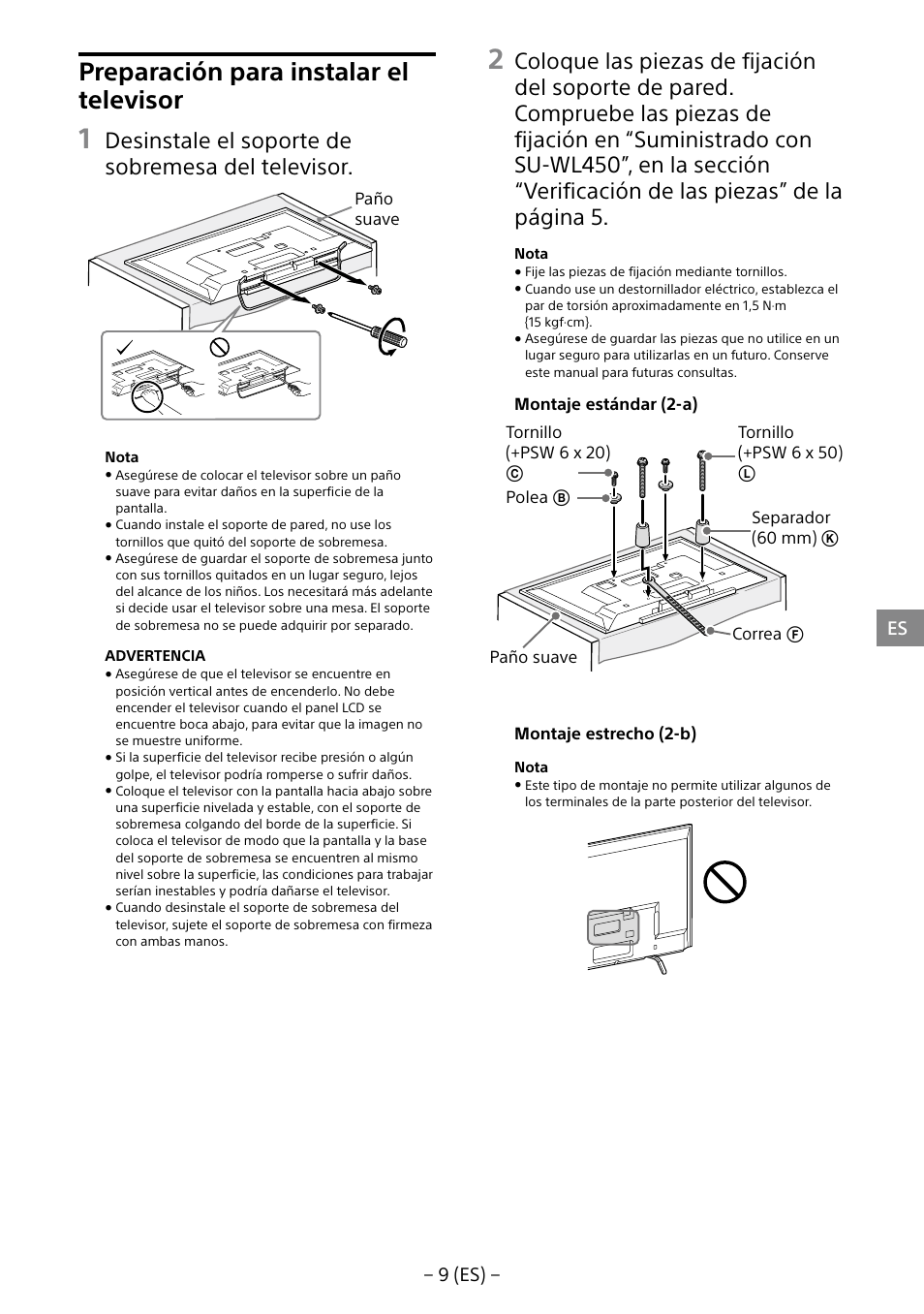 Preparación para instalar el televisor, Desinstale el soporte de sobremesa del televisor | Sony KDL-40R453B User Manual | Page 31 / 321