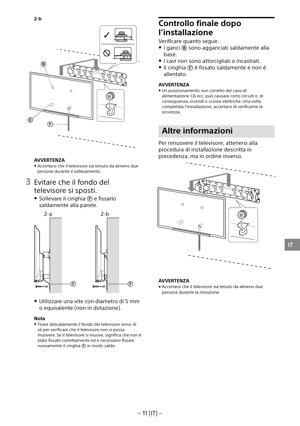 Controllo finale dopo l’installazione, Altre informazioni, Evitare che il fondo del televisore si sposti | Sony KDL-40R453B User Manual | Page 66 / 321