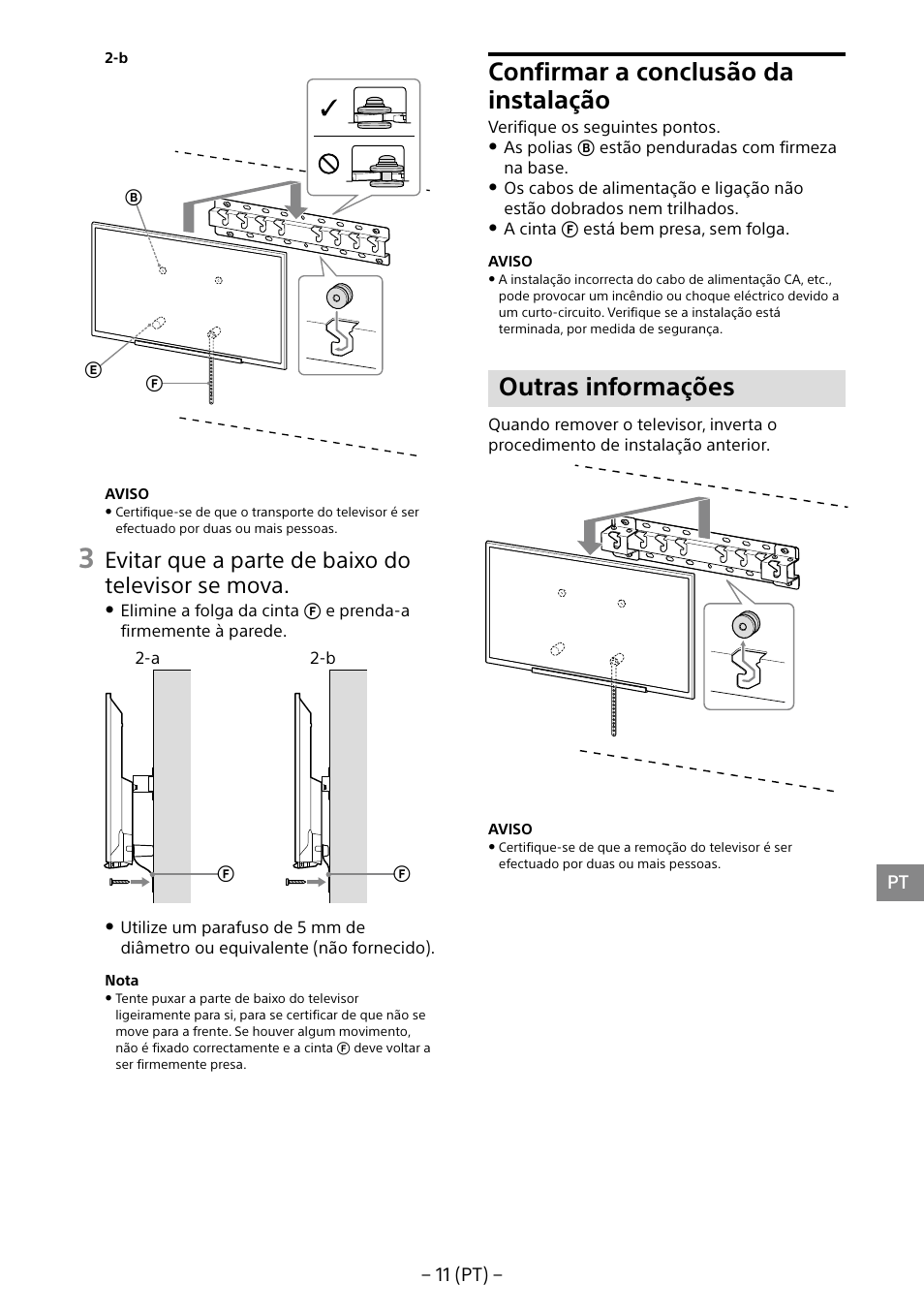 Confirmar a conclusão da instalação, Outras informações, Evitar que a parte de baixo do televisor se mova | Sony KDL-40R453B User Manual | Page 99 / 321