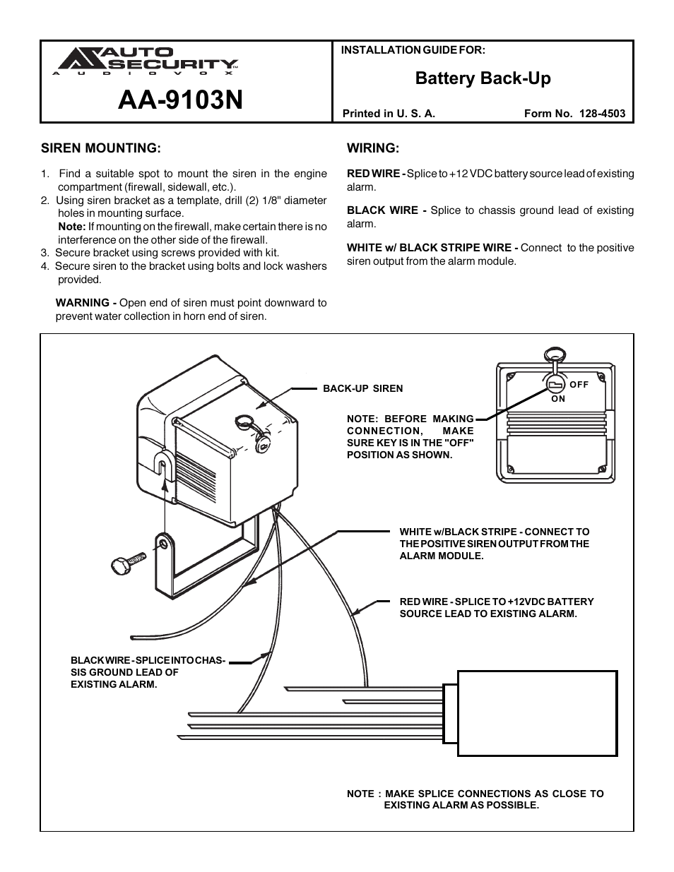 Audiovox AA-9103N User Manual | 1 page
