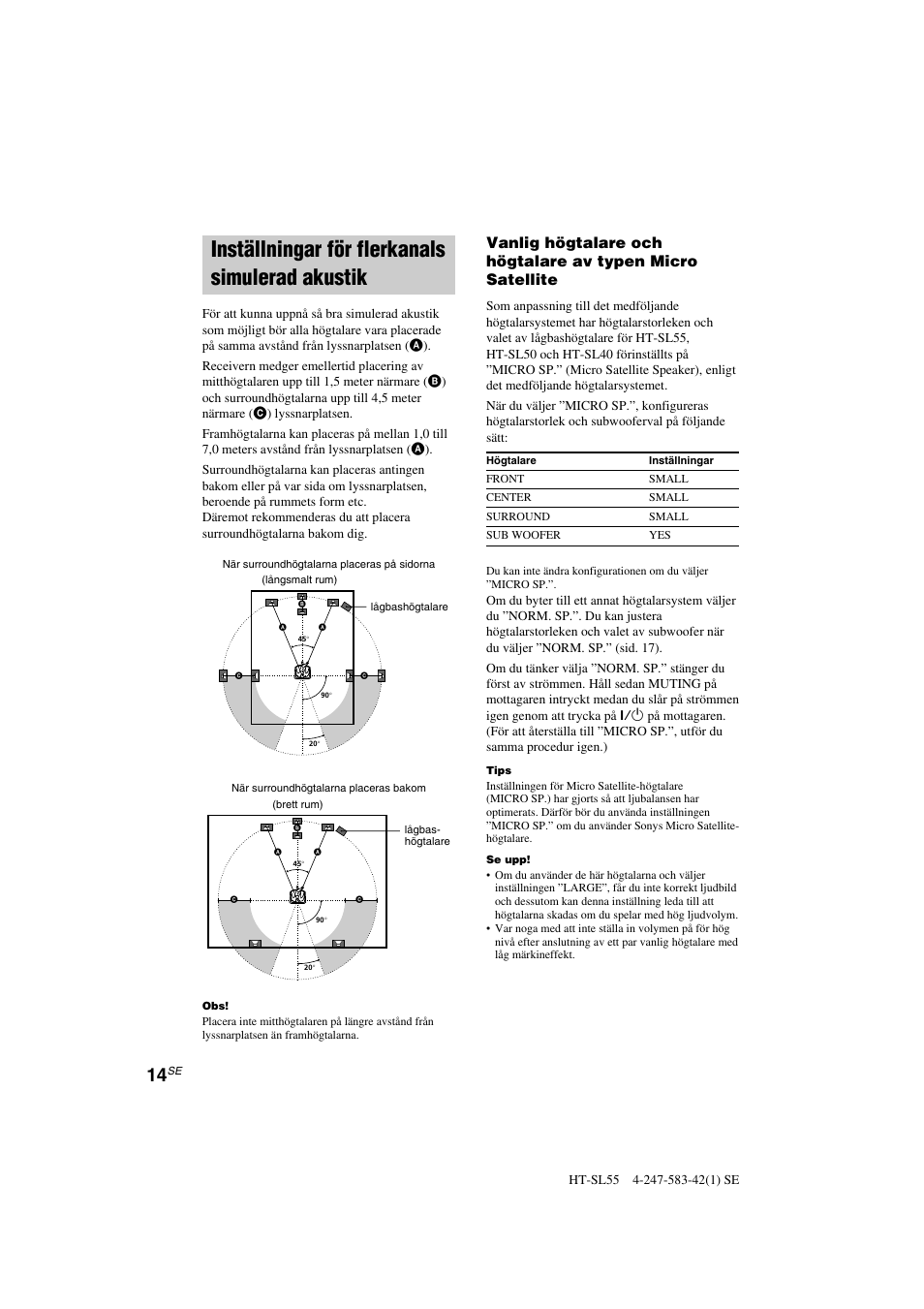 Inställningar för flerkanals simulerad akustik | Sony HT-SL40 User Manual | Page 100 / 216