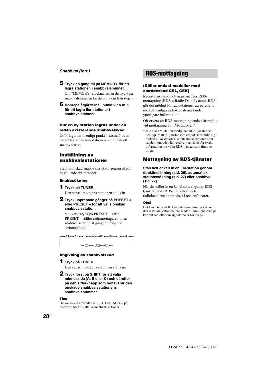 Rds-mottagning | Sony HT-SL40 User Manual | Page 114 / 216