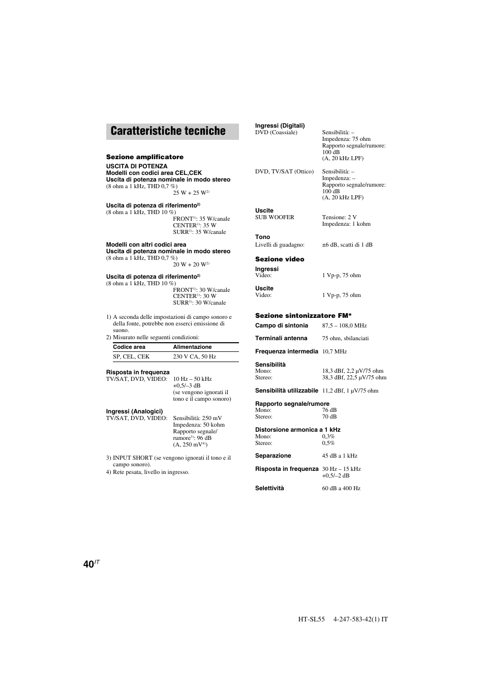 Caratteristiche tecniche | Sony HT-SL40 User Manual | Page 169 / 216