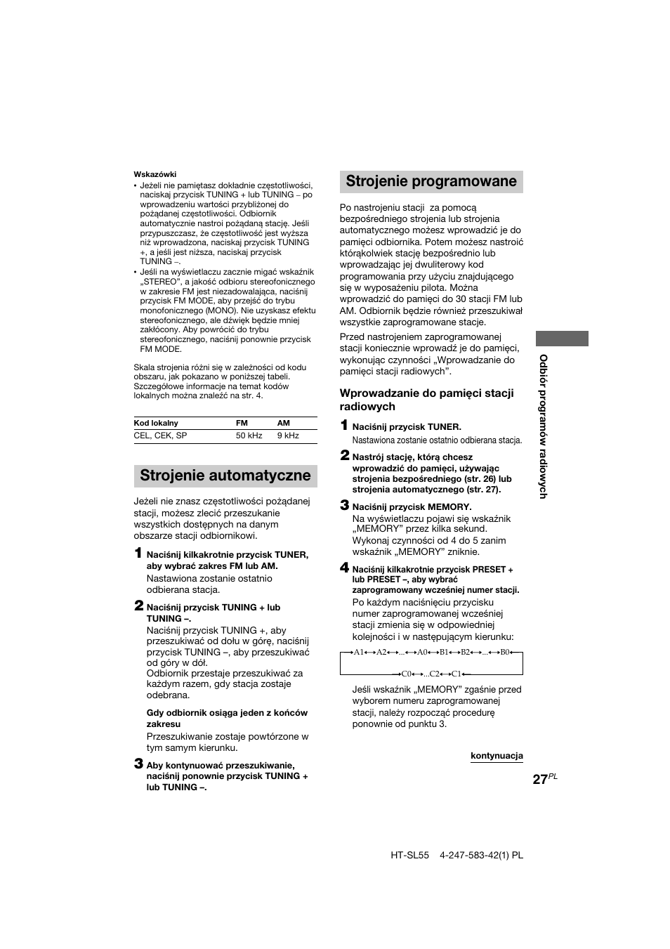 Strojenie programowane, Strojenie automatyczne | Sony HT-SL40 User Manual | Page 199 / 216