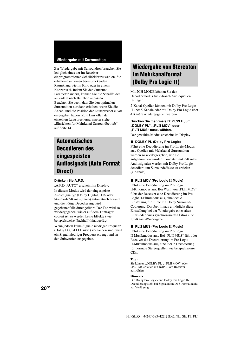 Sony HT-SL40 User Manual | Page 20 / 216