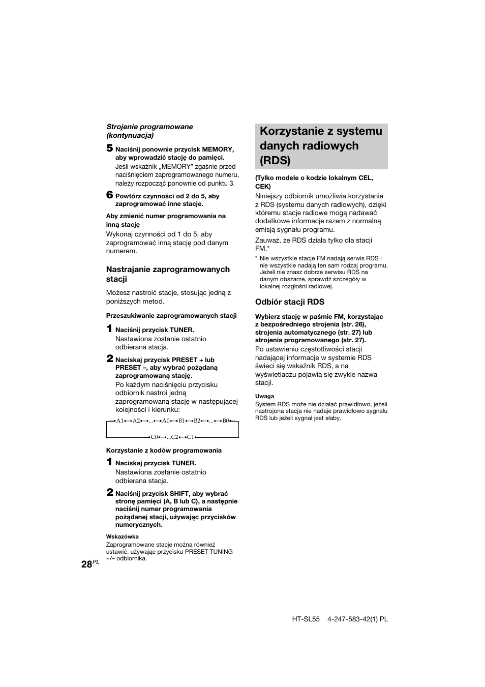 Korzystanie z systemu danych radiowych (rds) | Sony HT-SL40 User Manual | Page 200 / 216