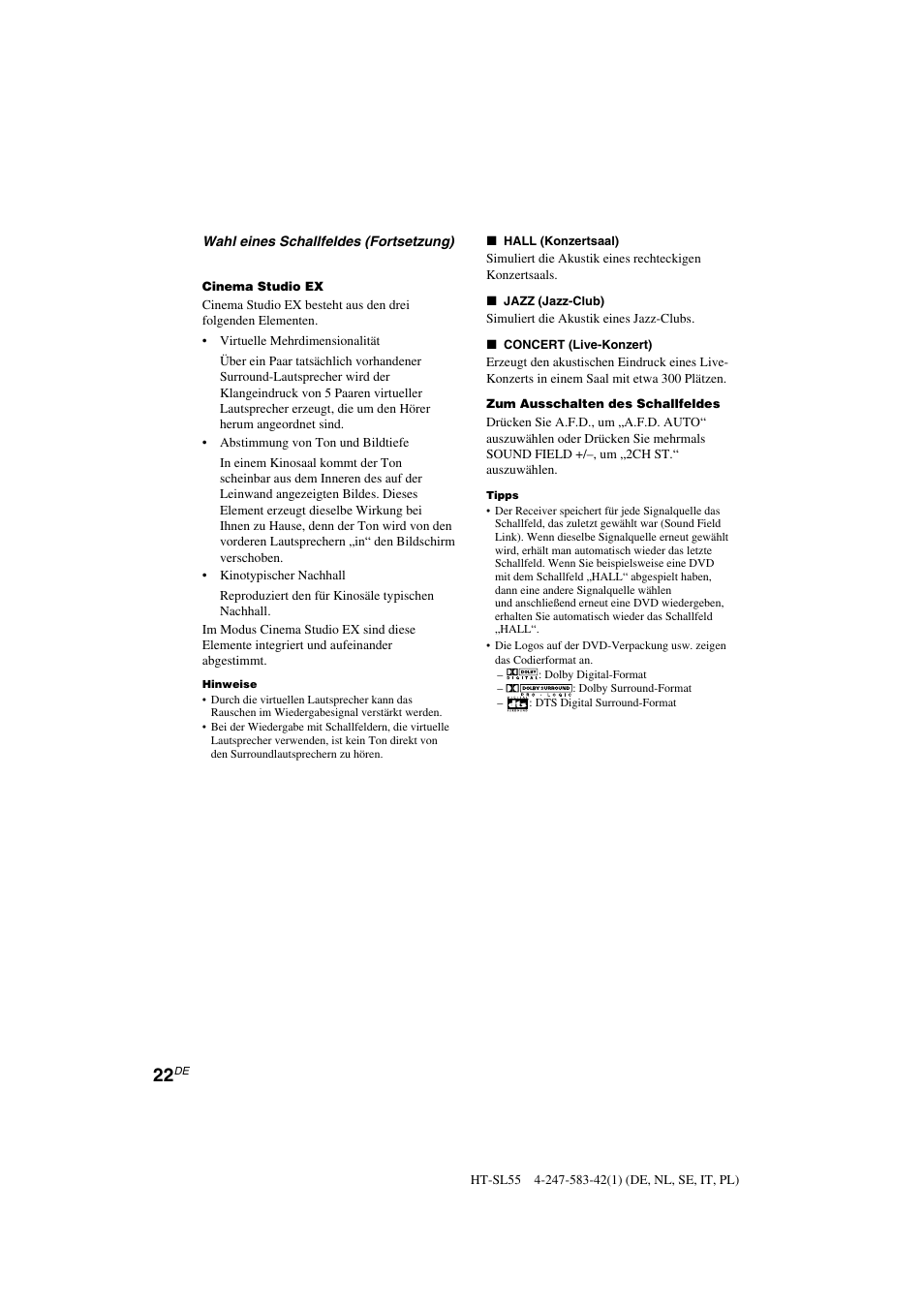 Sony HT-SL40 User Manual | Page 22 / 216