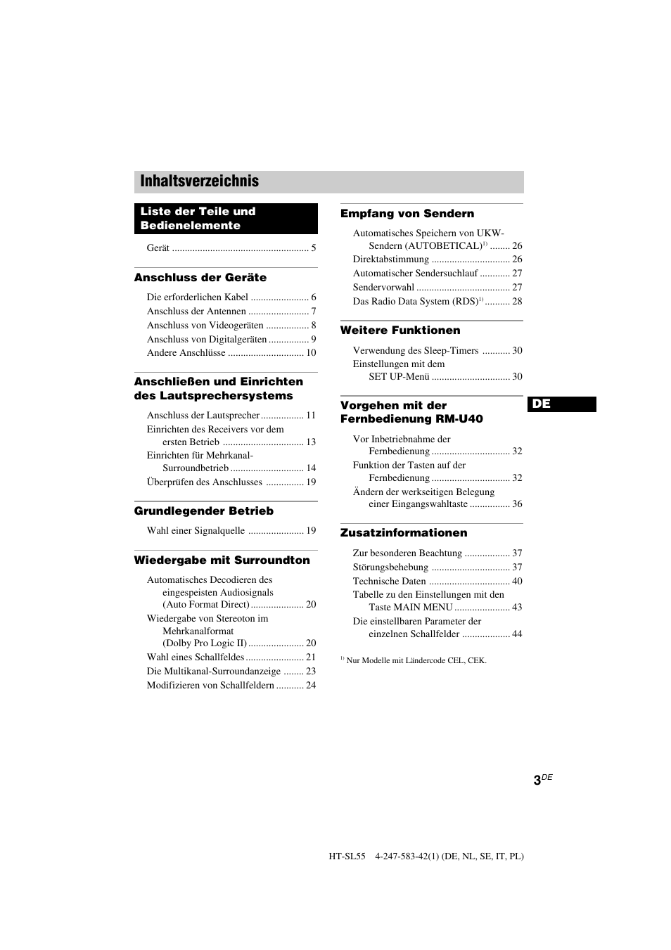Sony HT-SL40 User Manual | Page 3 / 216