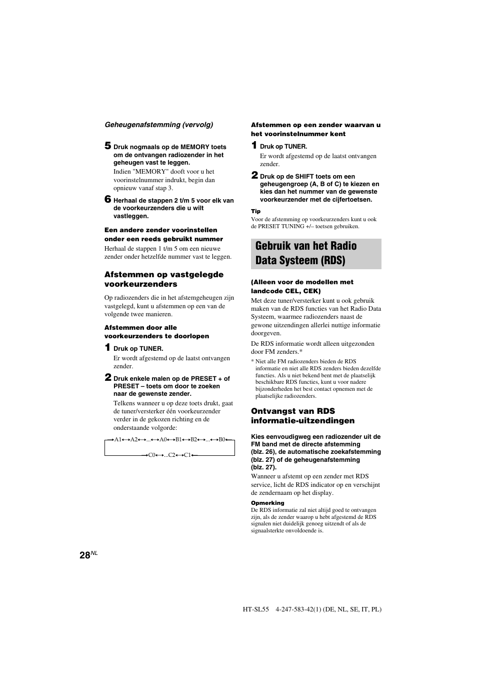 Gebruik van het radio data systeem (rds) | Sony HT-SL40 User Manual | Page 71 / 216