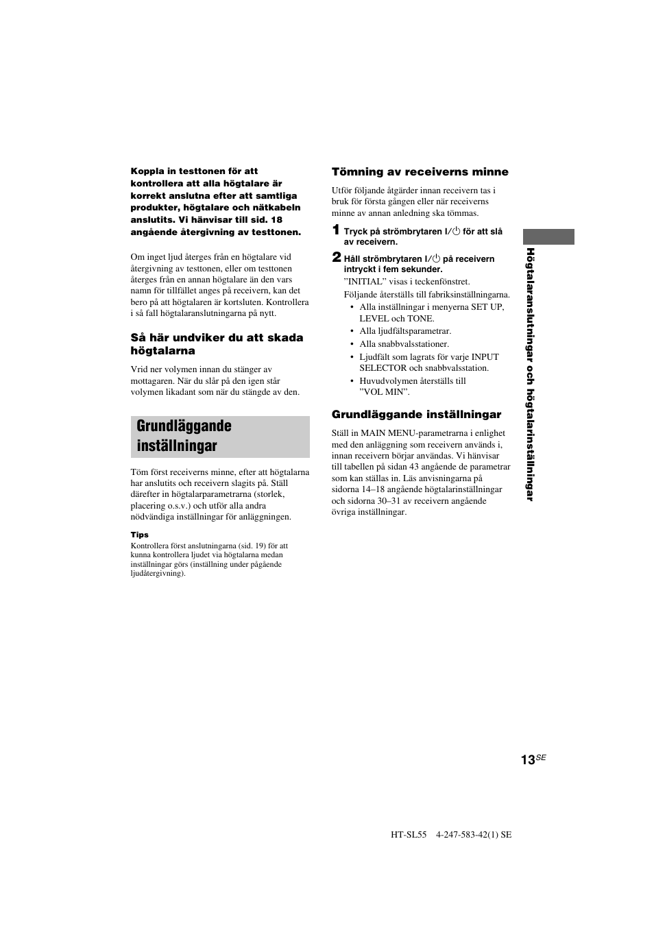 Grundläggande inställningar | Sony HT-SL40 User Manual | Page 99 / 216
