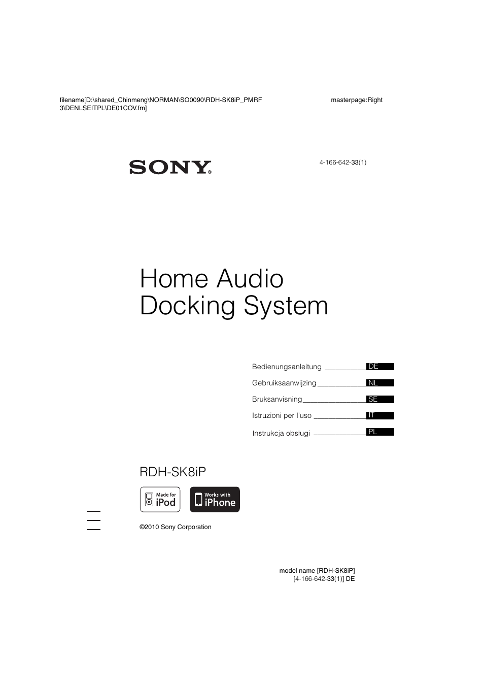 Sony RDH-SK8iP User Manual | 96 pages