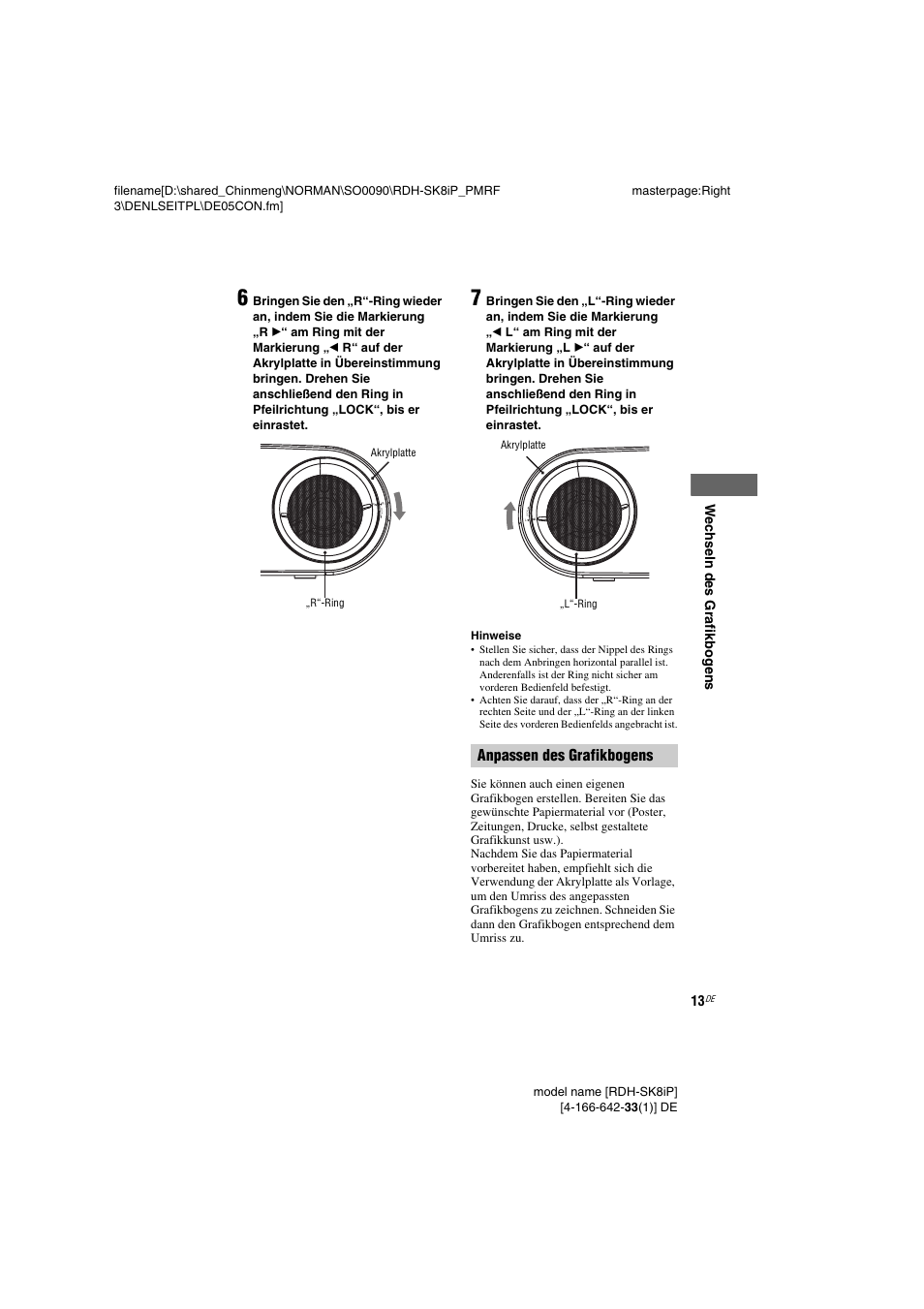 Anpassen des grafikbogens | Sony RDH-SK8iP User Manual | Page 13 / 96