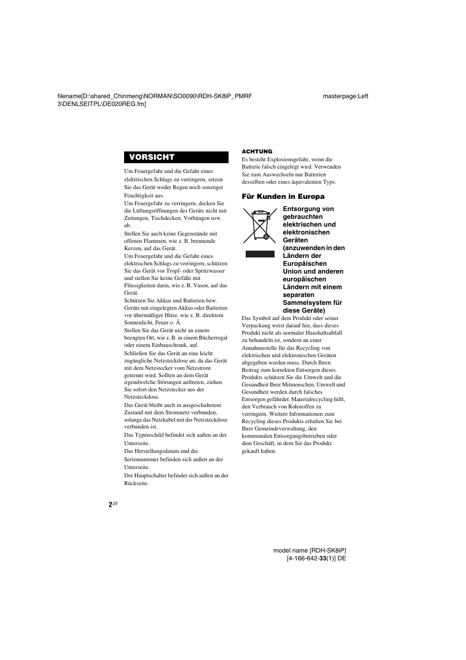 Sony RDH-SK8iP User Manual | Page 2 / 96