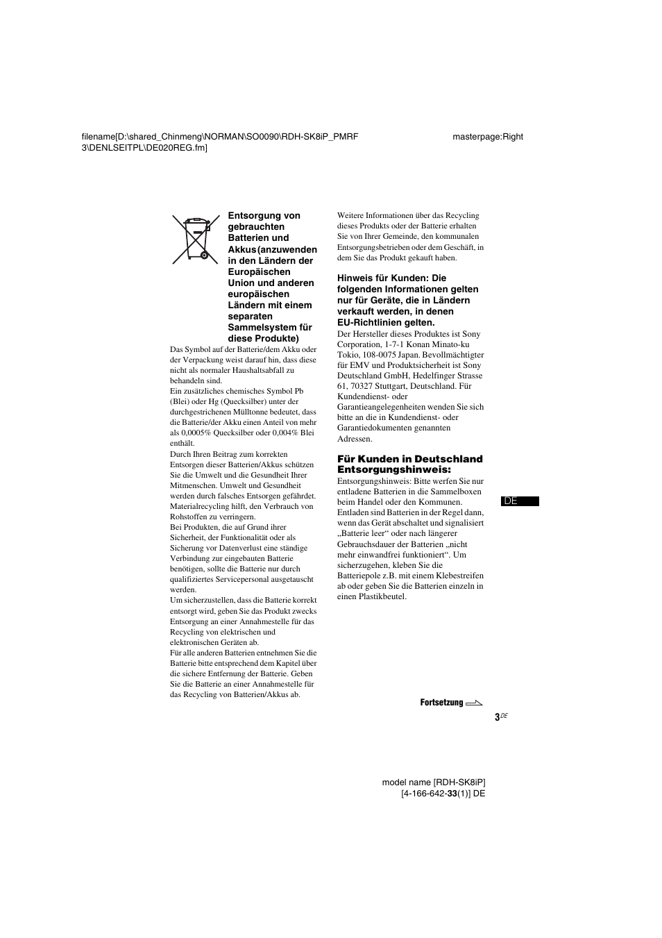 Sony RDH-SK8iP User Manual | Page 3 / 96