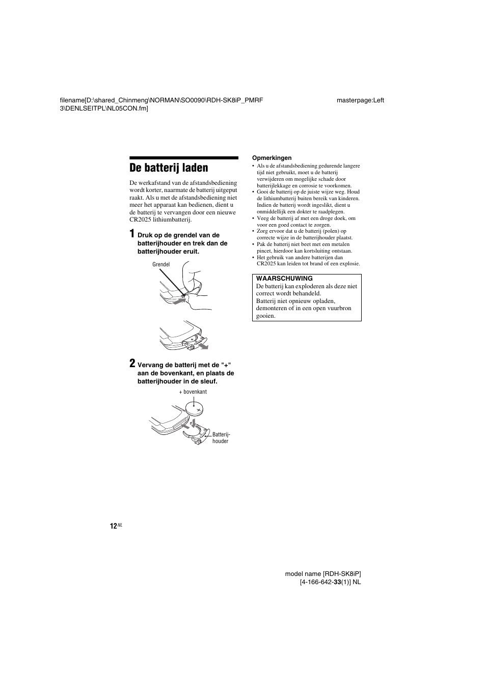 De batterij laden | Sony RDH-SK8iP User Manual | Page 30 / 96