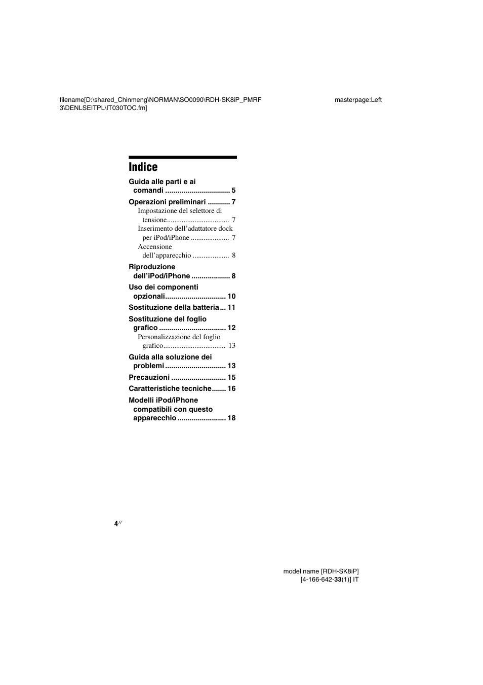 Indice | Sony RDH-SK8iP User Manual | Page 60 / 96