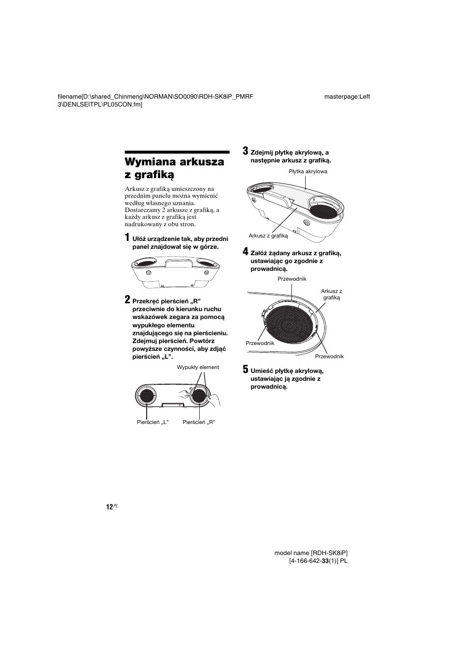 Wymiana arkusza z grafiką, Wymiana arkusza z, Grafiką | Sony RDH-SK8iP User Manual | Page 86 / 96