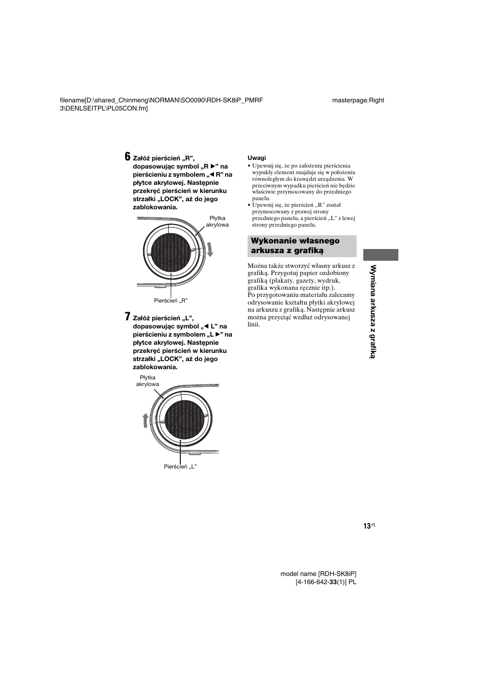Wykonanie własnego arkusza z, Grafiką, Wykonanie własnego arkusza z grafiką | W y m iana ar kusza z graf iką | Sony RDH-SK8iP User Manual | Page 87 / 96