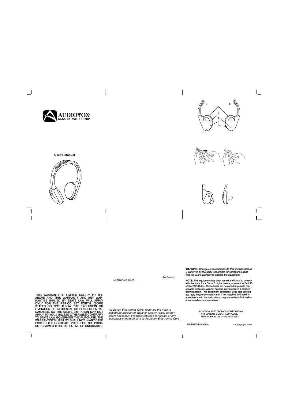 Audiovox IR1CFF User Manual | 1 page
