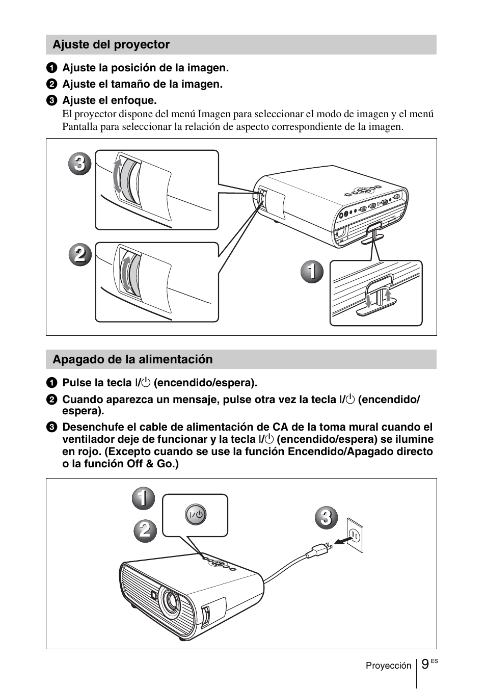 Ajuste del proyector, Apagado de la alimentación | Sony VPL-EW5 User Manual | Page 53 / 107