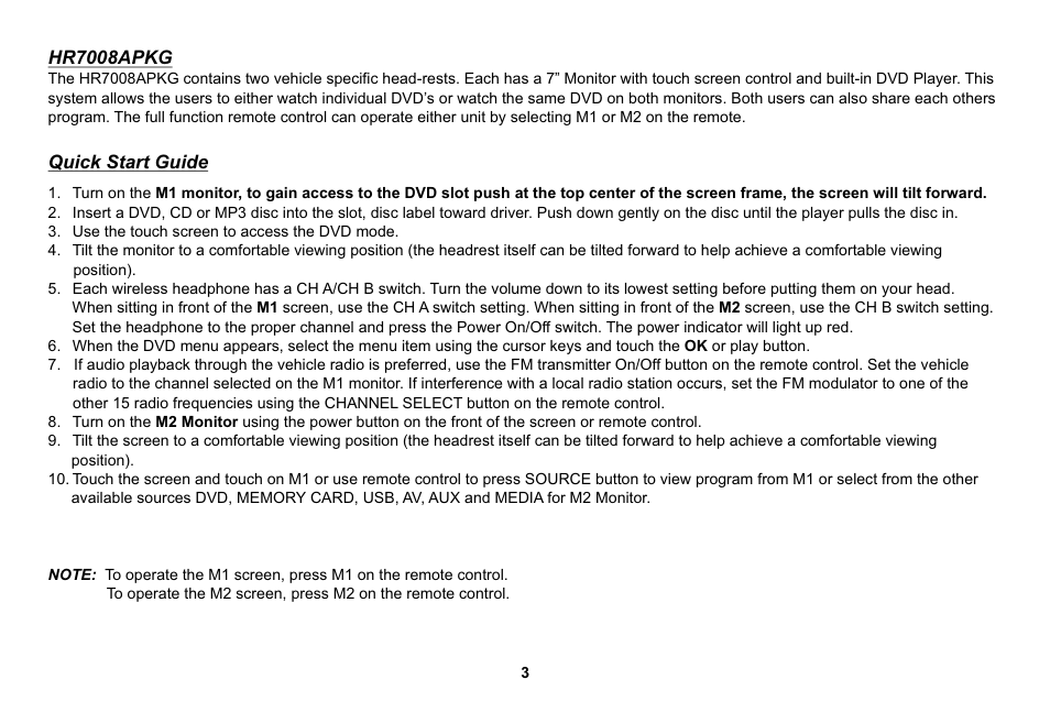 Audiovox HR7008APKG User Manual | Page 3 / 28