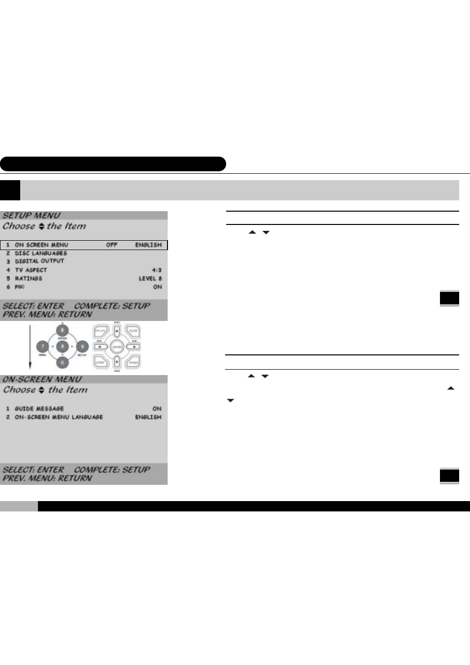 On screen menu / language select | Audiovox D1700 User Manual | Page 32 / 61