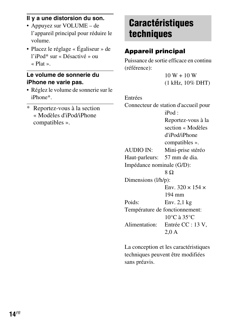 Caractéristiques techniques | Sony SRS-GU10iP User Manual | Page 28 / 116