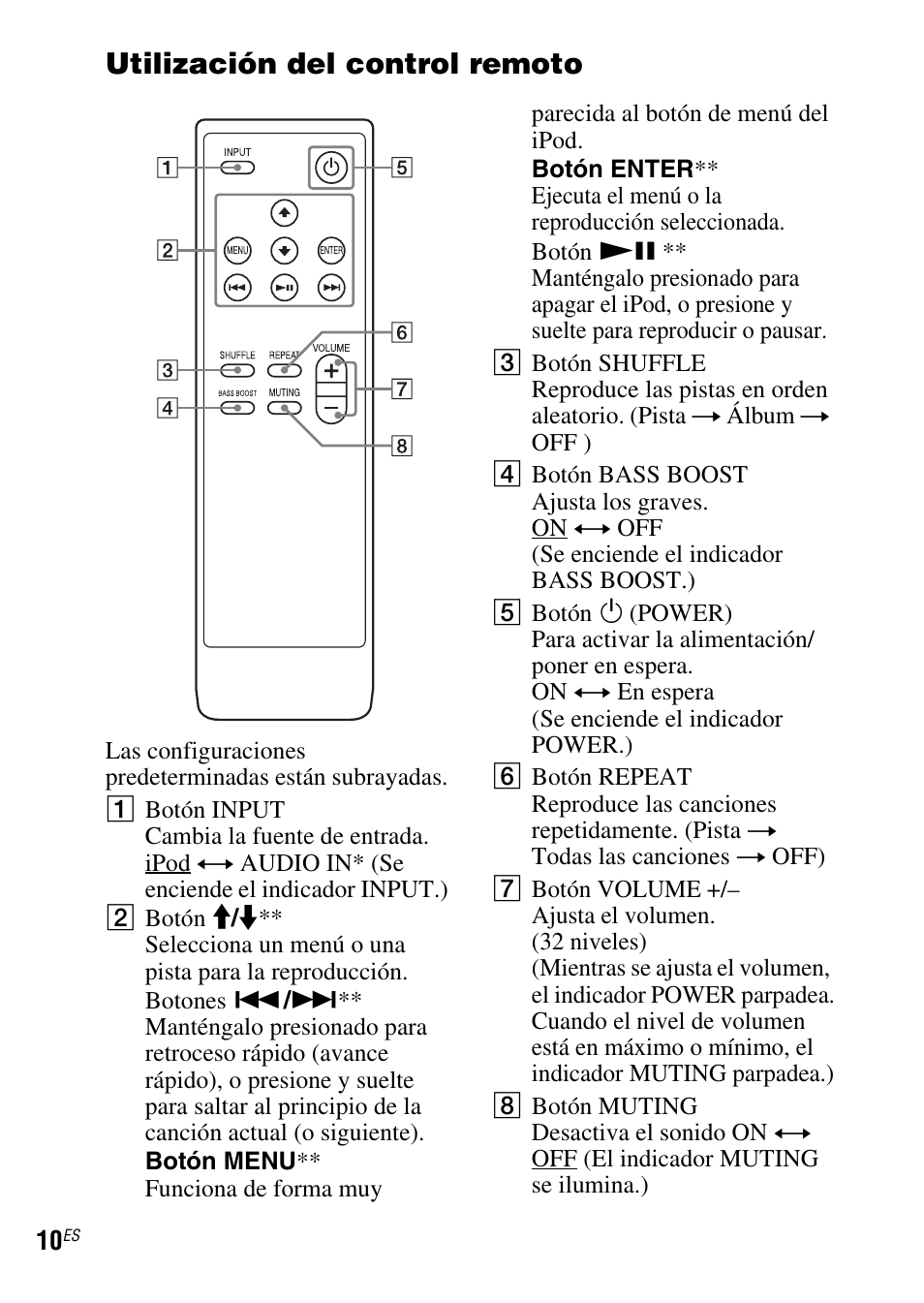 Utilización del control remoto | Sony SRS-GU10iP User Manual | Page 38 / 116