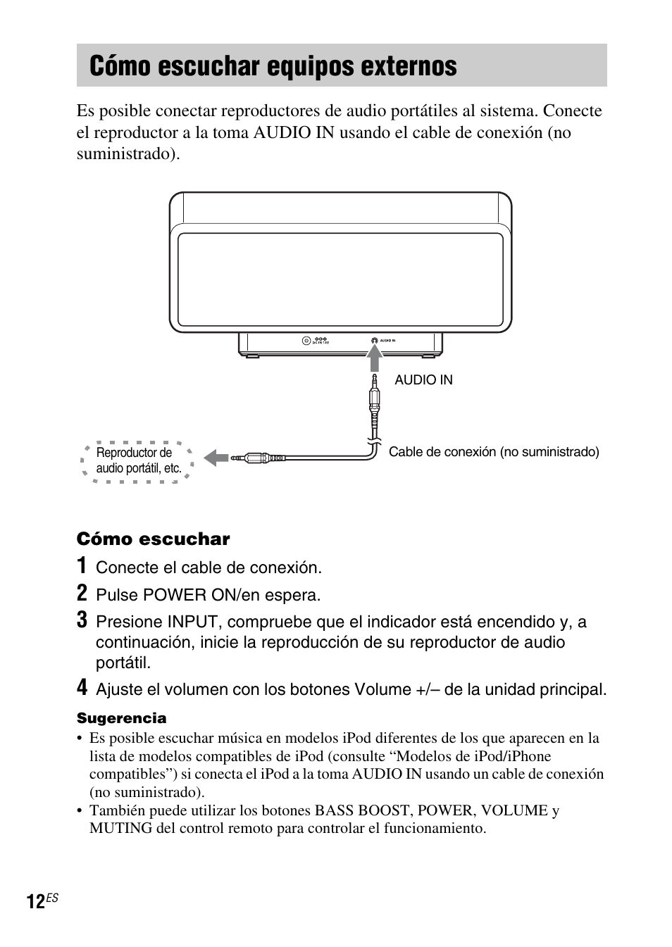 Cómo escuchar equipos externos | Sony SRS-GU10iP User Manual | Page 40 / 116