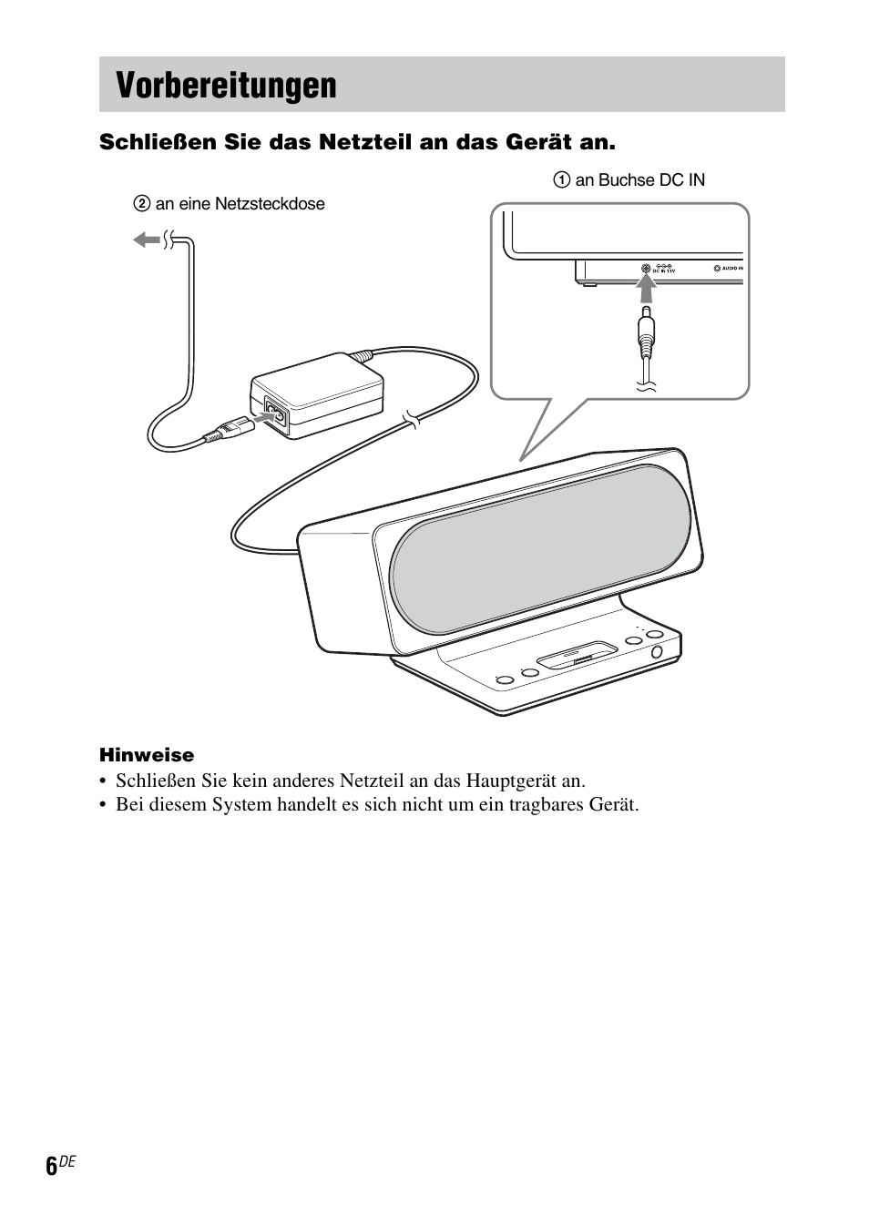 Vorbereitungen | Sony SRS-GU10iP User Manual | Page 48 / 116