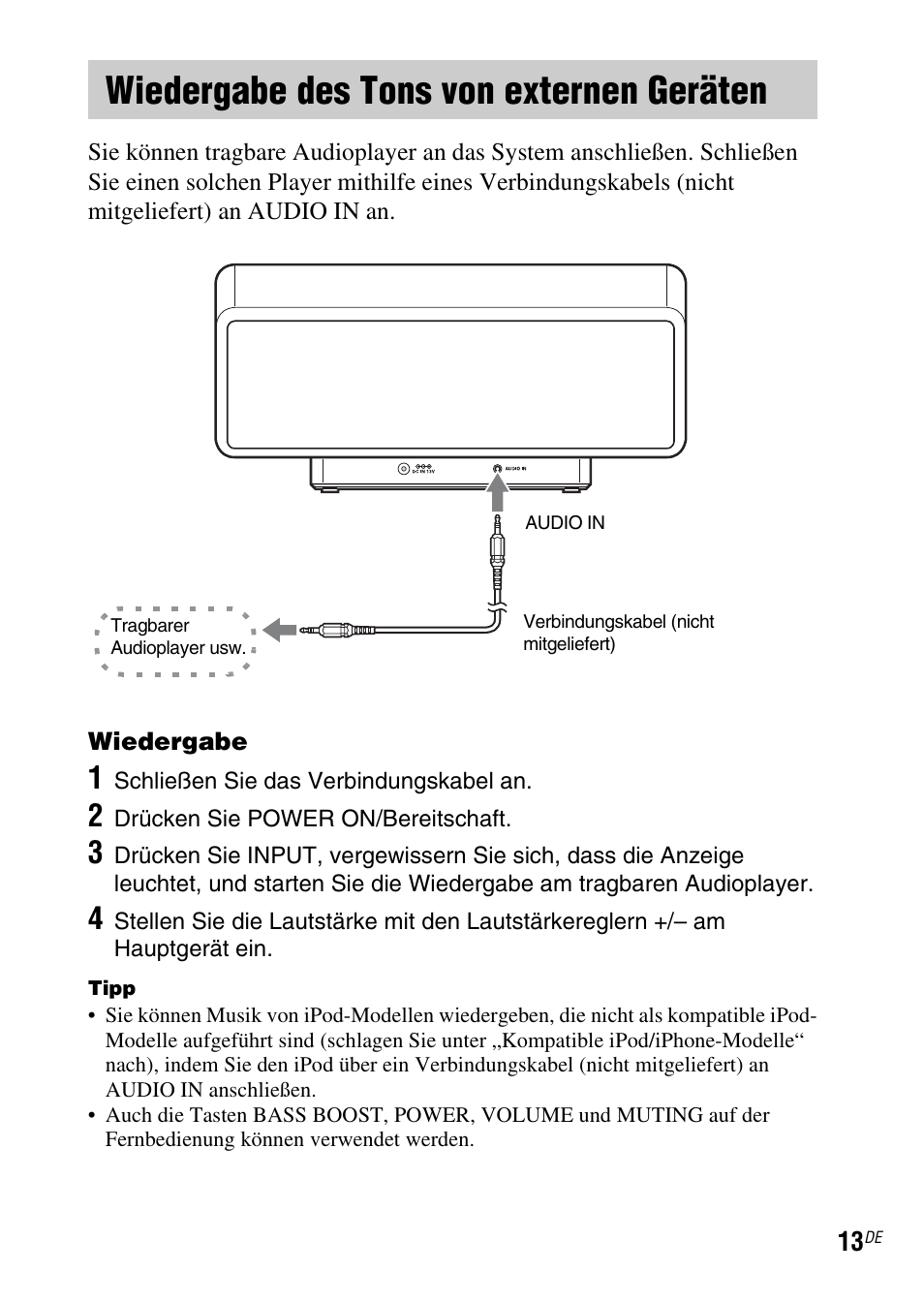 Wiedergabe des tons von externen geräten | Sony SRS-GU10iP User Manual | Page 55 / 116