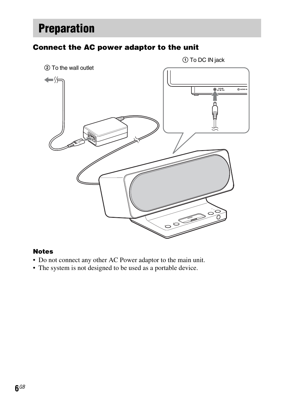 Preparation | Sony SRS-GU10iP User Manual | Page 6 / 116