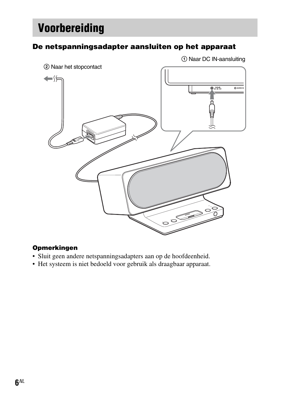 Voorbereiding | Sony SRS-GU10iP User Manual | Page 62 / 116