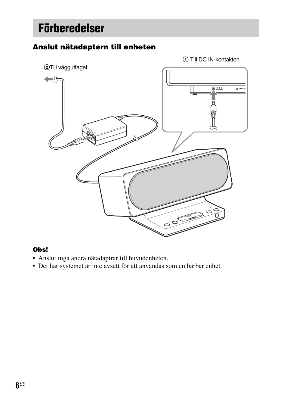 Förberedelser | Sony SRS-GU10iP User Manual | Page 76 / 116