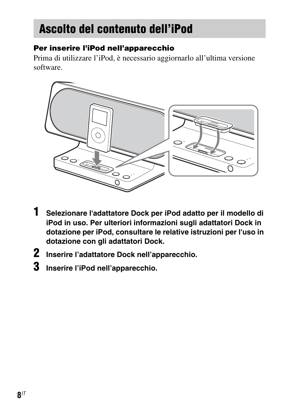 Ascolto del contenuto dell’ipod | Sony SRS-GU10iP User Manual | Page 92 / 116