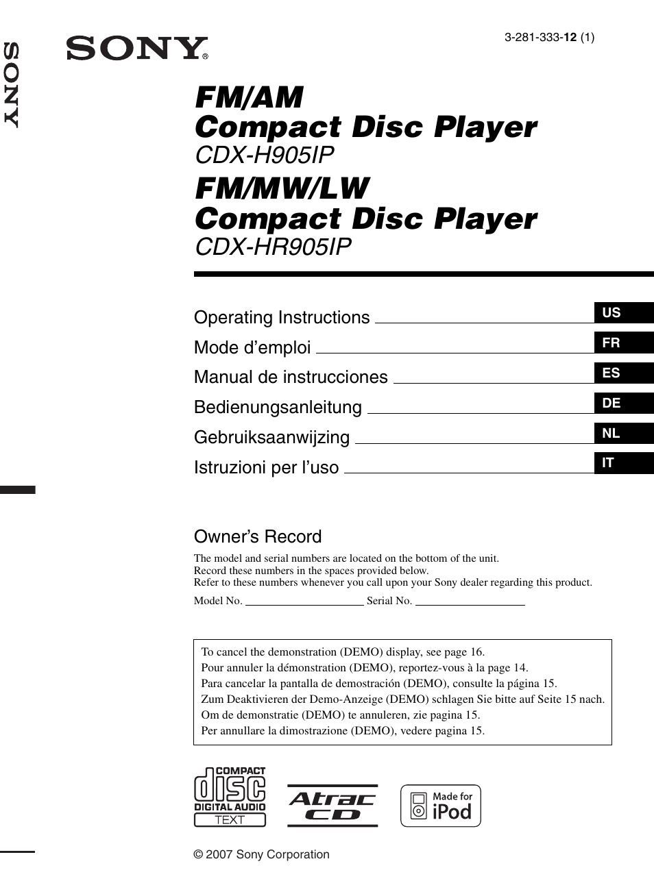 Sony CDX-H905iP User Manual | 136 pages