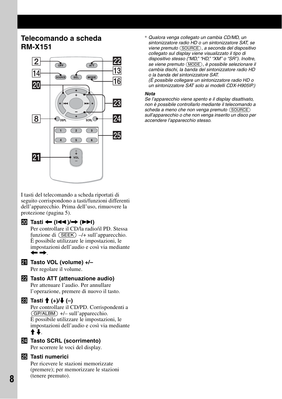 Telecomando a scheda rm-x151 | Sony CDX-H905iP User Manual | Page 120 / 136