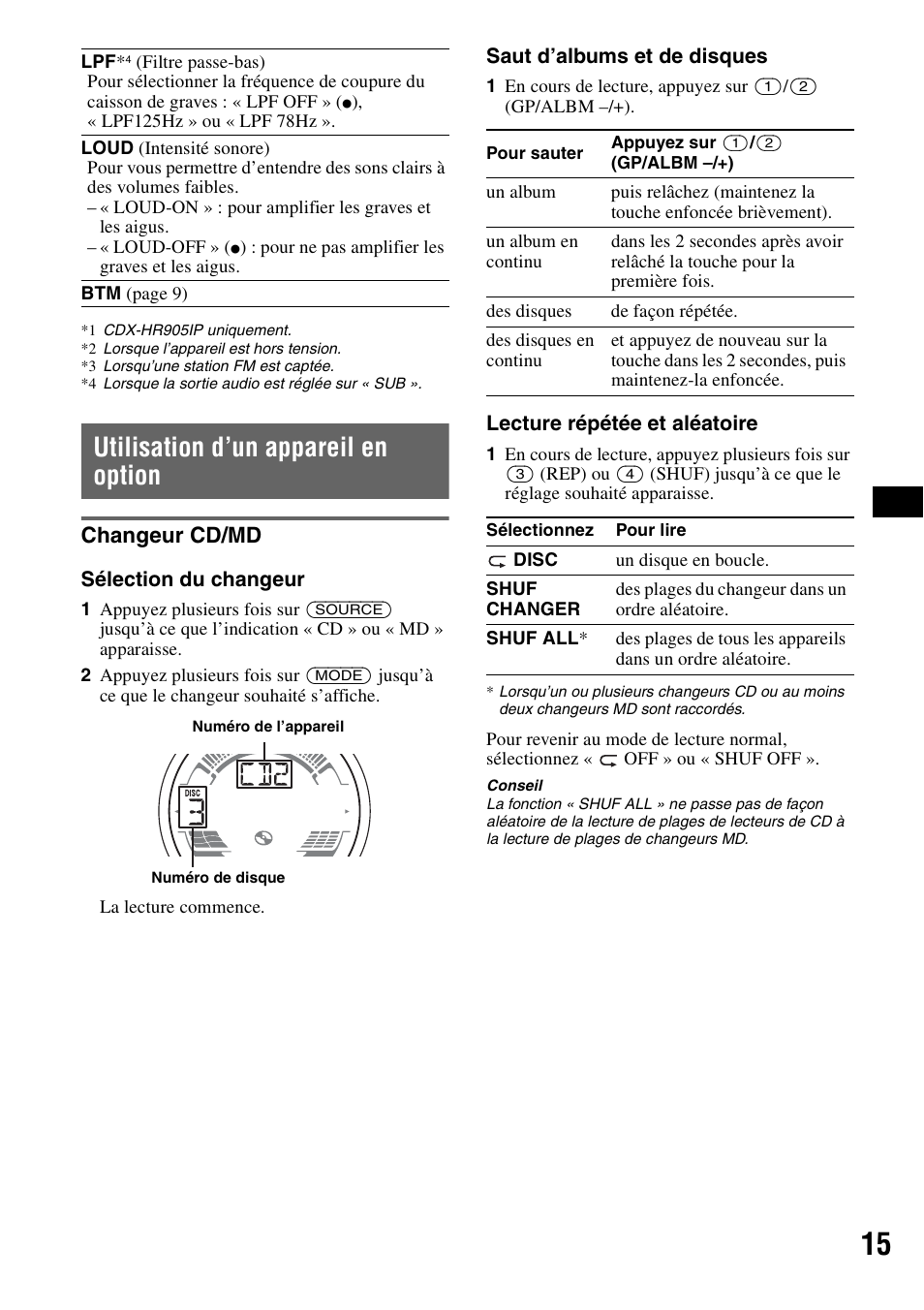 Utilisation d’un appareil en option, Changeur cd/md, Reportez-vous à la section | Sony CDX-H905iP User Manual | Page 39 / 136
