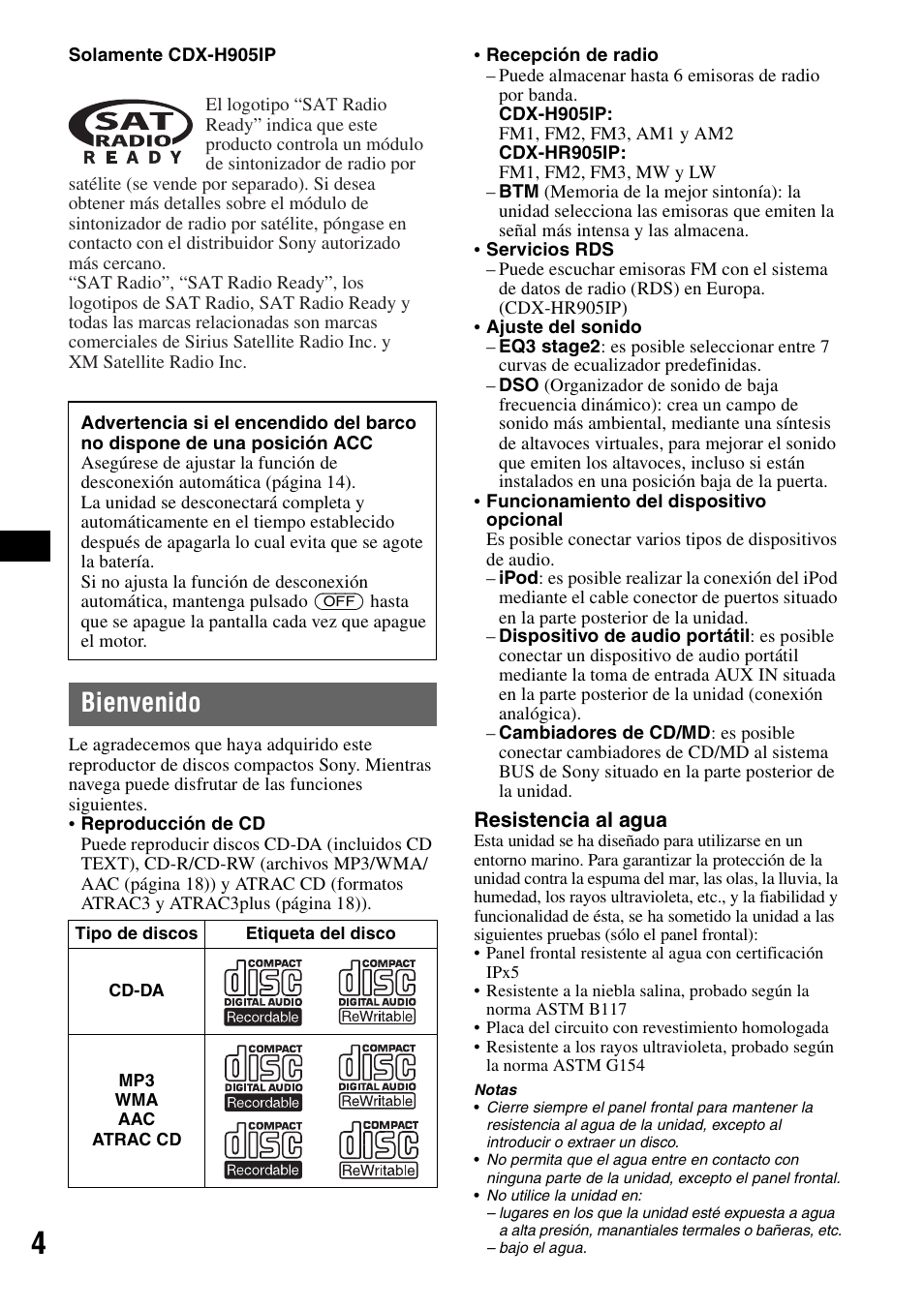 Bienvenido | Sony CDX-H905iP User Manual | Page 50 / 136