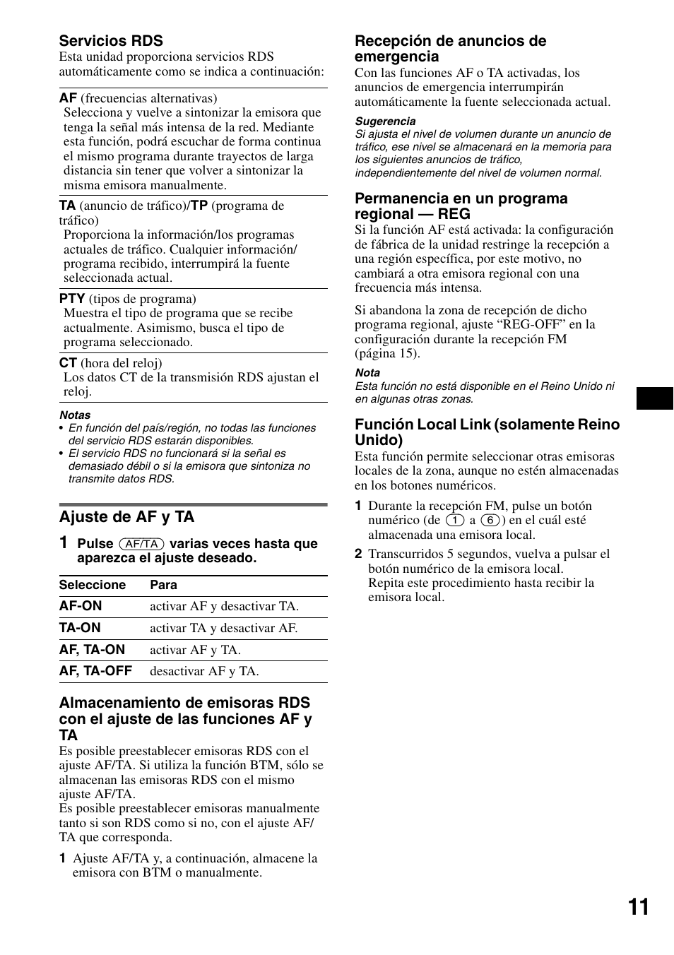 Ajuste de af y ta | Sony CDX-H905iP User Manual | Page 57 / 136