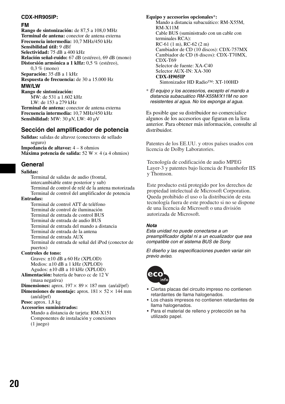 Sección del amplificador de potencia, General | Sony CDX-H905iP User Manual | Page 66 / 136